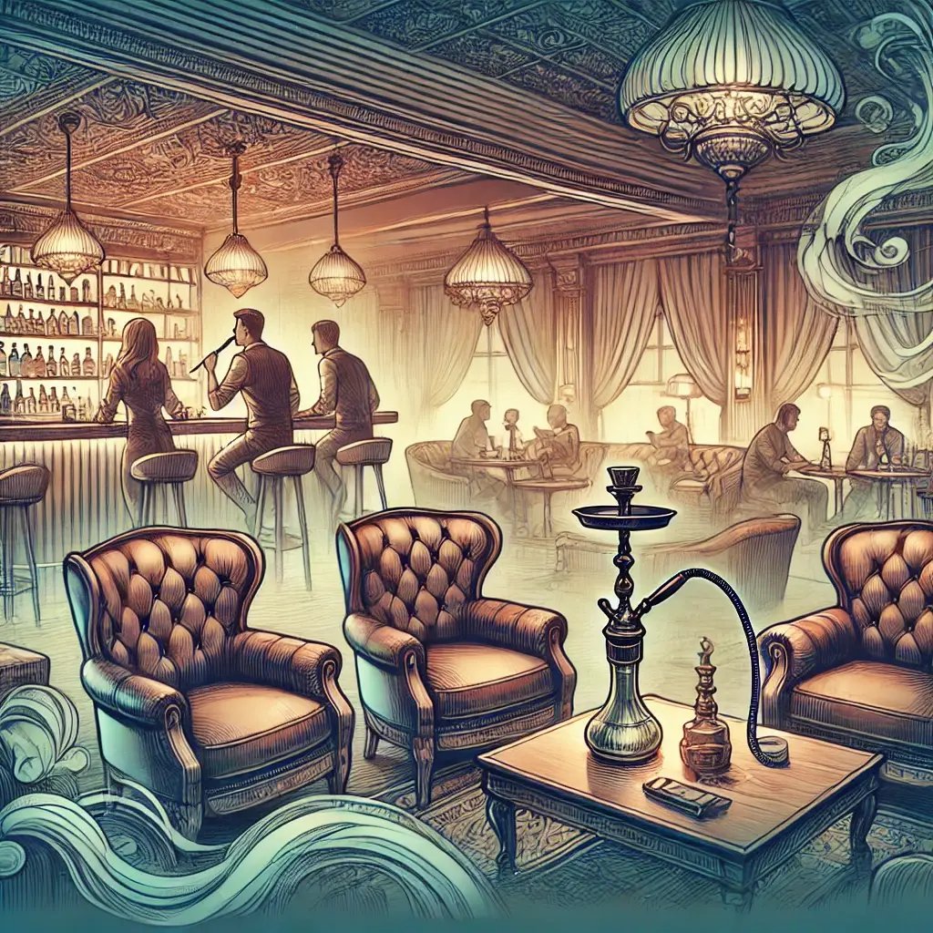 illustration of a stylish cigar lounge and hookah bar